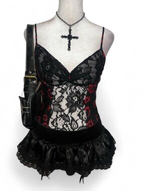 80s/90s Black Lace heart Victoria’s Secret lingerie teddy